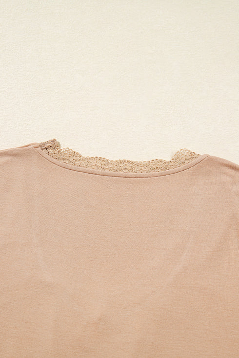 Lace Trim Sweetheart Neck Ruched Front Long Sleeve Top
